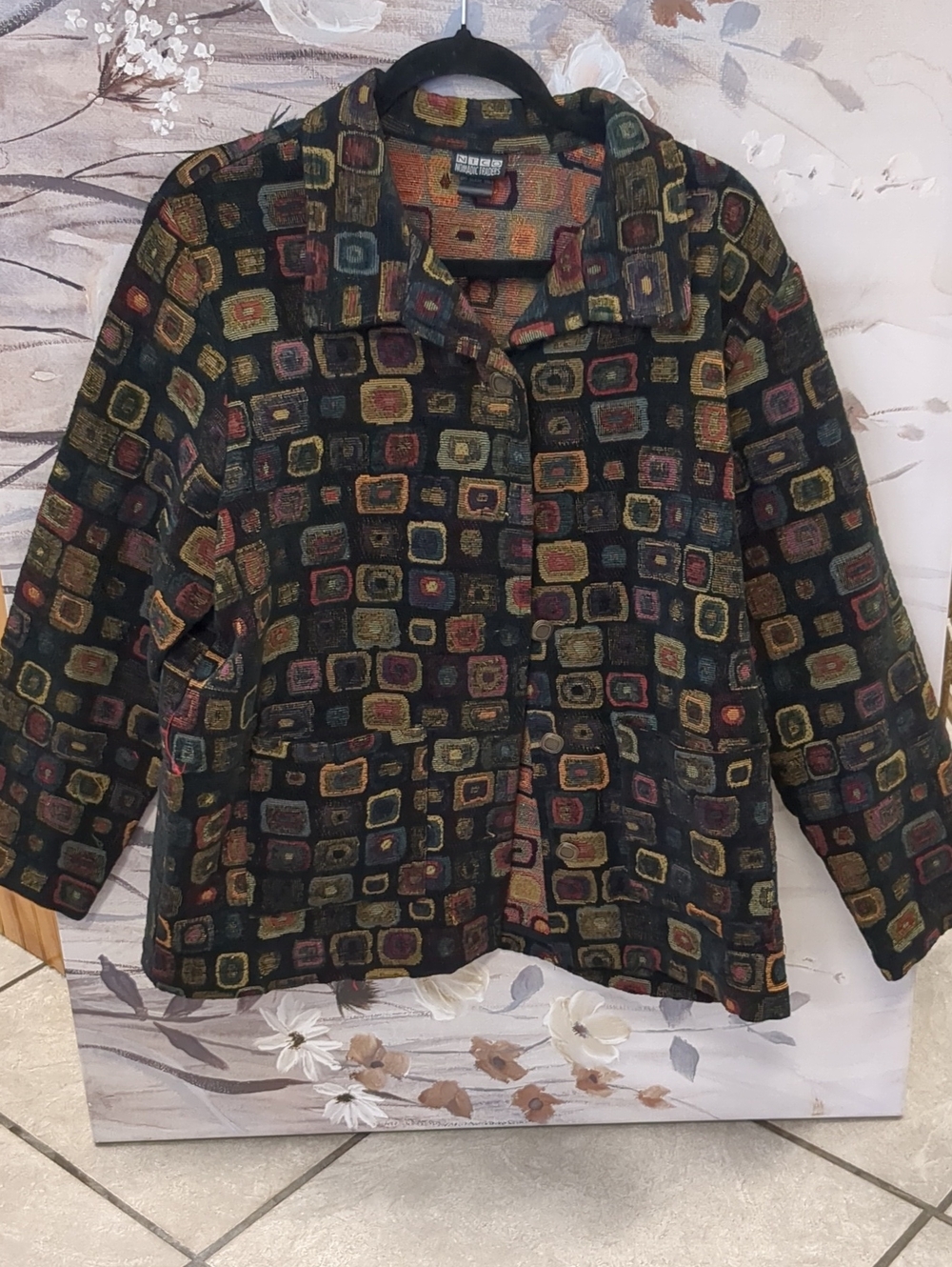 Nomadic Traders Black Multicolor Mosaic-Print Button Blazer